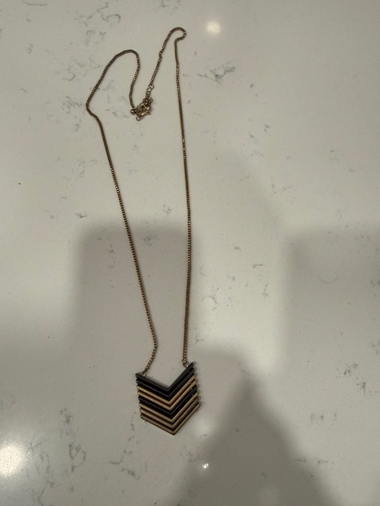 Jewelry - Gold and Black Chevron Layered Pendant Necklace - Women Jewelry